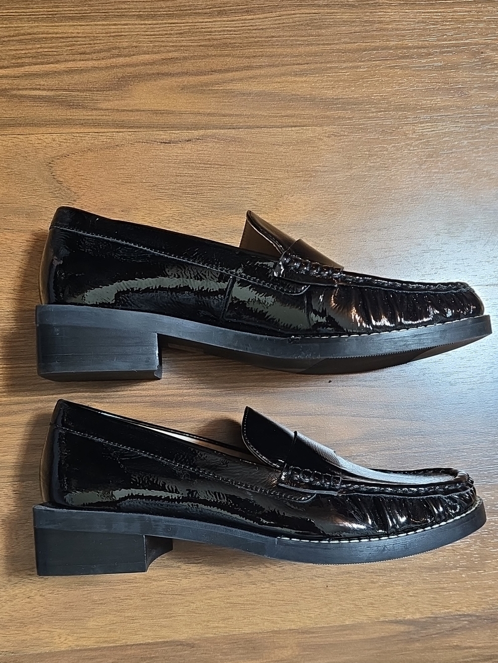 Silent D Lara Crinkle Patent Leather Black Loafers - Picture 6 of 10